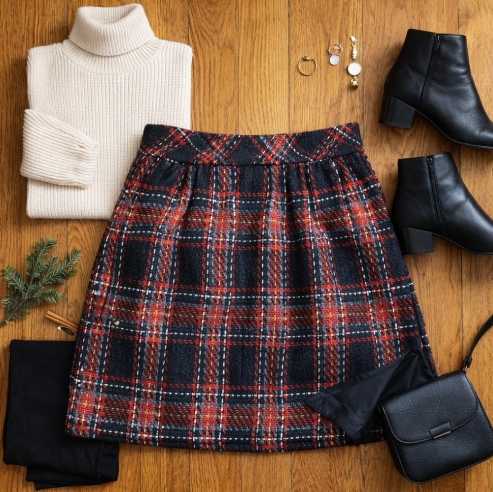 Plaid Tweed A-Line Mini Skirt Size 16 | Lined Fall Winter | NWT Penningtons